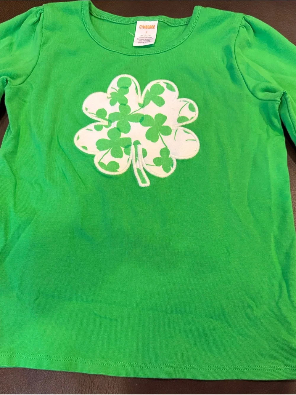 Gymboree Bright Green Long-Sleeve Tee with White Shamrock Graphic